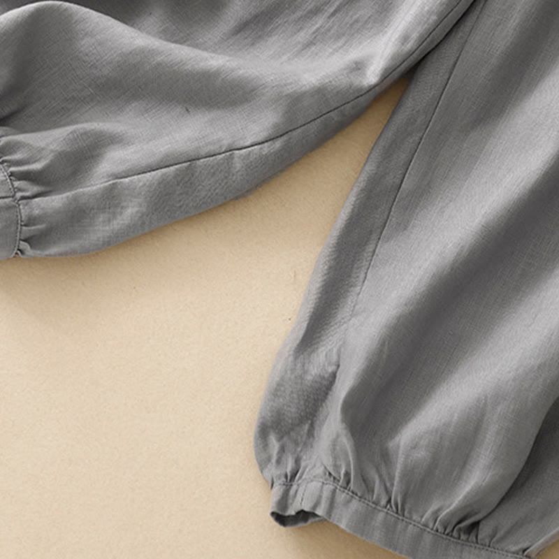 Buddha Stones Casual Plain Solid Color Linen Women's Pants With Pockets - image 22