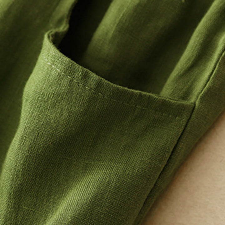 Buddha Stones Casual Plain Solid Color Linen Women's Pants With Pockets - image 26