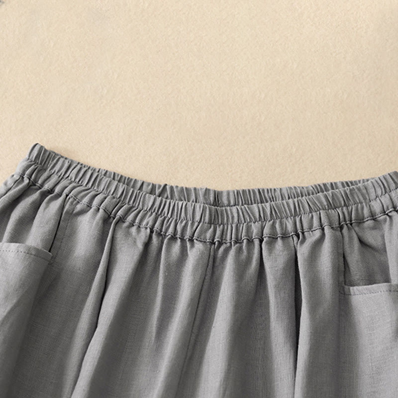 Buddha Stones Casual Plain Solid Color Linen Women's Pants With Pockets - image 19