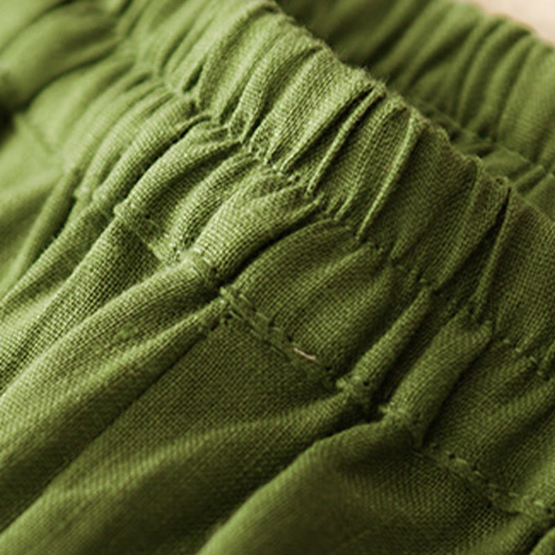 Buddha Stones Casual Plain Solid Color Linen Women's Pants With Pockets - image 25