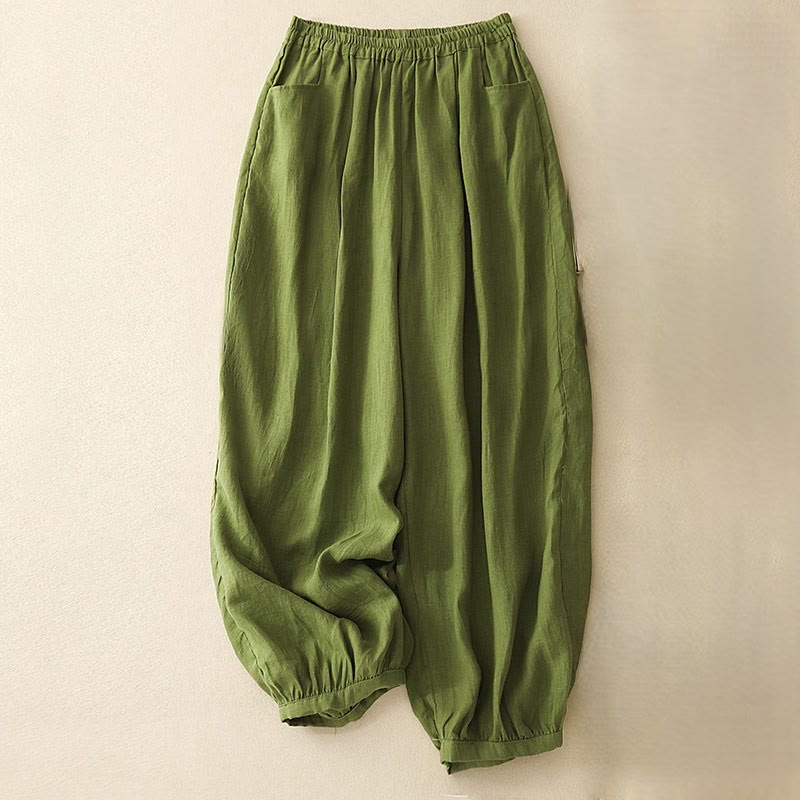 Buddha Stones Casual Plain Solid Color Linen Women's Pants With Pockets - YellowGreen - US8-10,UK/AU12-14,EU40-42 (2XL) - image 23