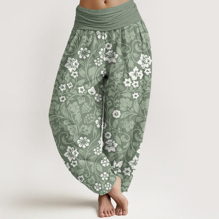 Buddha Stones Small Flowers Intertwining Branches Women's Elastic Waist Harem Pants - DarkSeaGreen - US22,UK/AU26,EU54 (6XL) - image 1