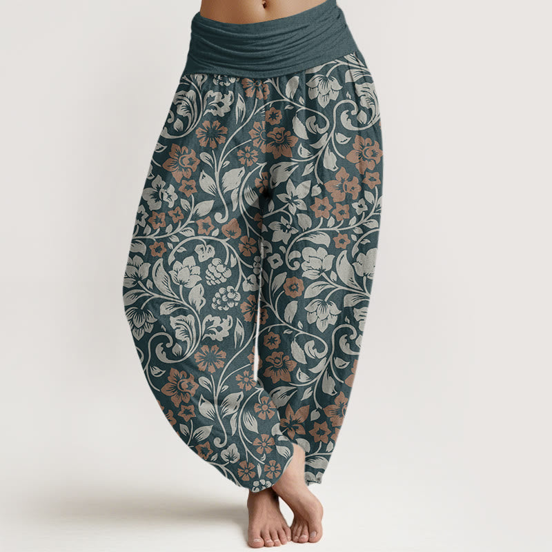 Buddha Stones Small Flowers Intertwining Branches Women's Elastic Waist Harem Pants - Teal - US22,UK/AU26,EU54 (6XL) - image 5