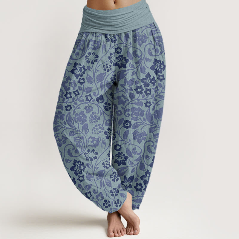 Buddha Stones Small Flowers Intertwining Branches Women's Elastic Waist Harem Pants - SteelBlue - US22,UK/AU26,EU54 (6XL) - image 8