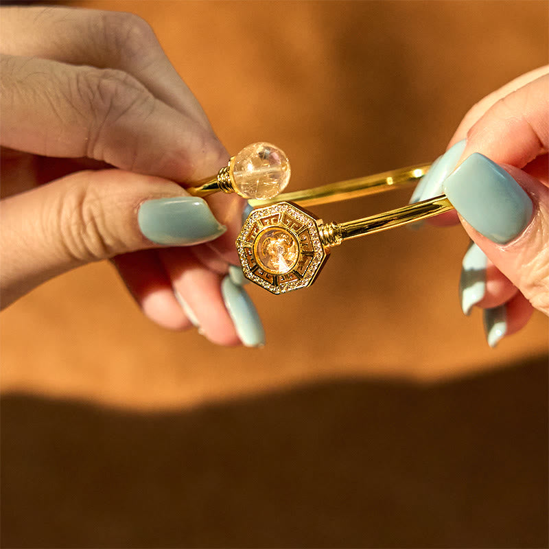 Buddha Stones Rutilated Quartz Copper Brass Rotatable Windmill Feng Sheng Shui Qi Courage Bracelet Bangle - image 6