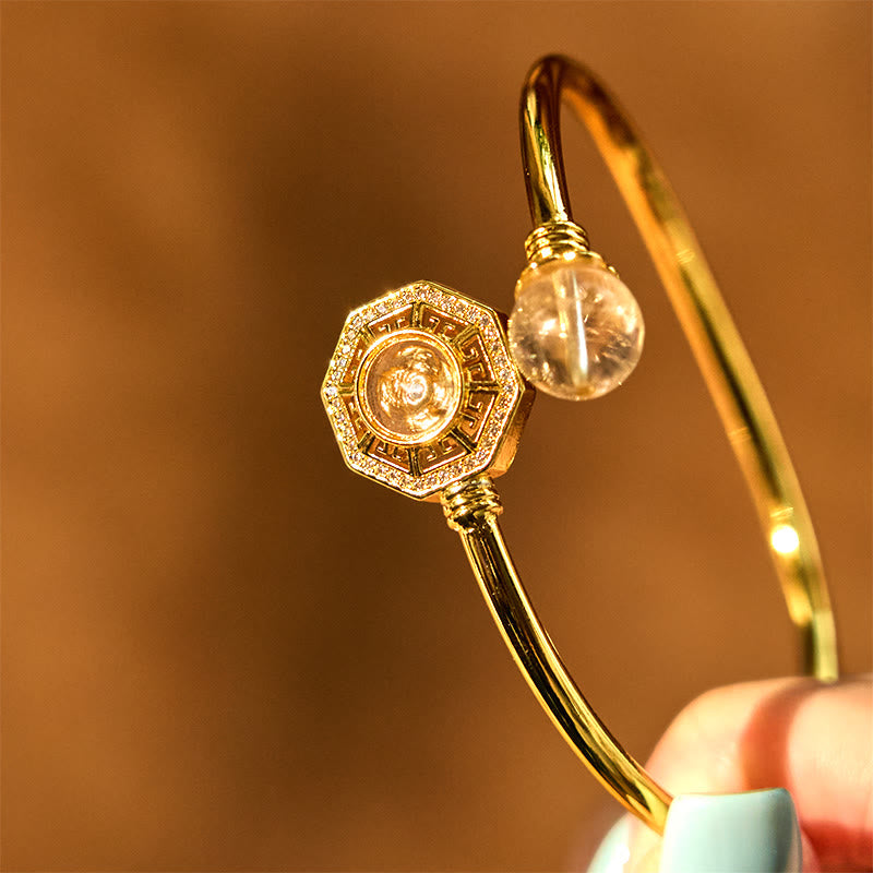 Buddha Stones Rutilated Quartz Copper Brass Rotatable Windmill Feng Sheng Shui Qi Courage Bracelet Bangle - image 3