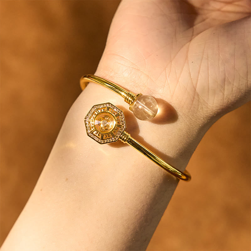 Buddha Stones Rutilated Quartz Copper Brass Rotatable Windmill Feng Sheng Shui Qi Courage Bracelet Bangle - image 5