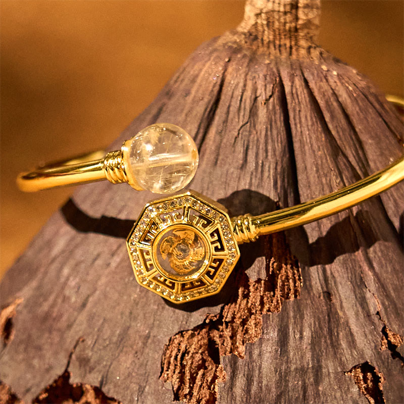 Buddha Stones Rutilated Quartz Copper Brass Rotatable Windmill Feng Sheng Shui Qi Courage Bracelet Bangle - image 4