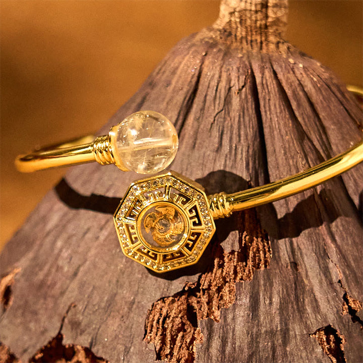 Buddha Stones Rutilated Quartz Copper Brass Rotatable Windmill Feng Sheng Shui Qi Courage Bracelet Bangle - image 4