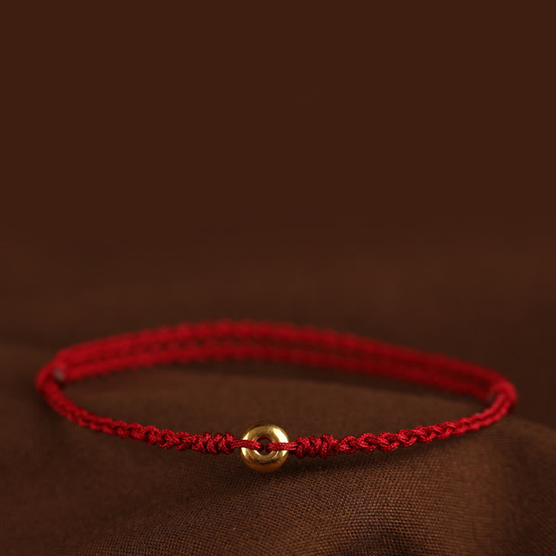 Buddha Stones 999 Gold Small Peace Buckle Red String Protection Luck Braided Bracelet Anklet - image 11