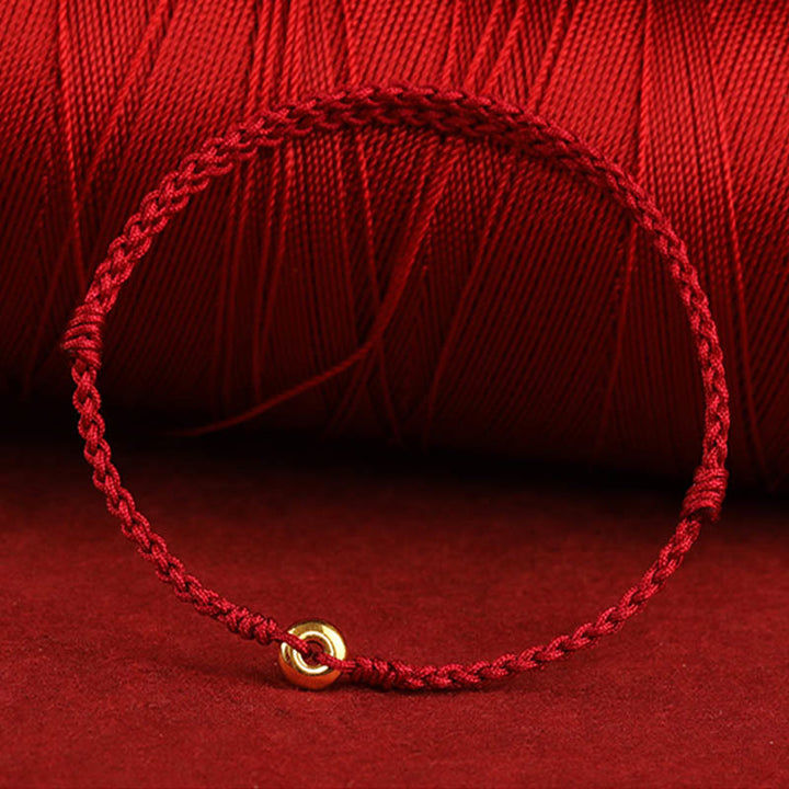 Buddha Stones 999 Gold Small Peace Buckle Red String Protection Luck Braided Bracelet Anklet - image 2