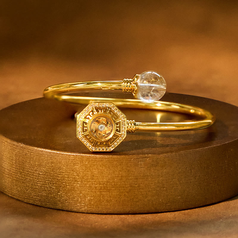 Buddha Stones Rutilated Quartz Copper Brass Rotatable Windmill Feng Sheng Shui Qi Courage Bracelet Bangle - Rutilated Quartz Copper Brass Windmill(Adjustable) - image 1