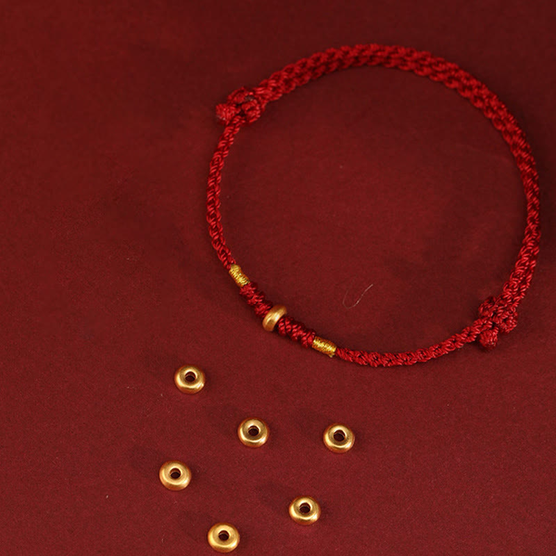 Buddha Stones 999 Gold Small Lucky Beads String Protection Luck Braided Bracelet Anklet - image 2