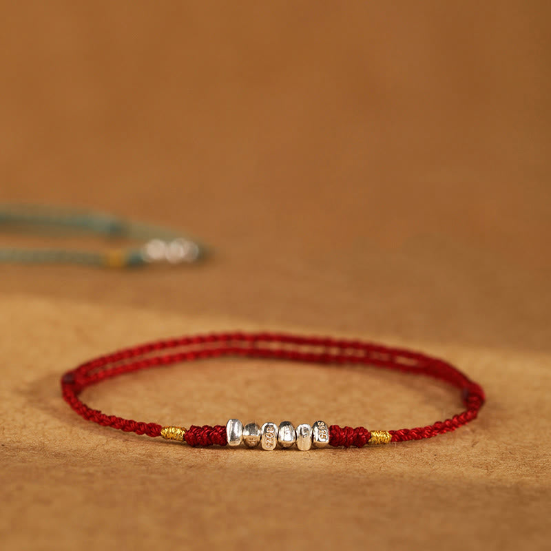 Buddha Stones 925 Sterling Silver String Protection Luck Ultra-Thin Braided Bracelet Anklet - image 0