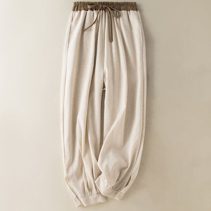 Buddha Stones Plain Cotton Drawstring Women's Harem Pants With Pockets - Beige - US16,UK/AU20,EU48 (3XL) - image 0