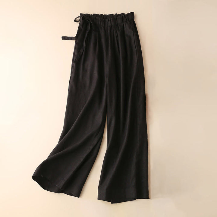 Buddha Stones Casual Plain Color Lace-up Cotton Linen Women's Wide Leg Pants - Black - US12,UK/AU16,EU44 (3XL) - image 34