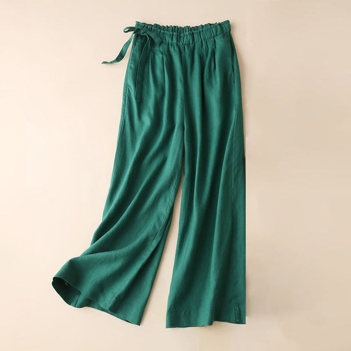 Buddha Stones Casual Plain Color Lace-up Cotton Linen Women's Wide Leg Pants - SeaGreen - US12,UK/AU16,EU44 (3XL) - image 9