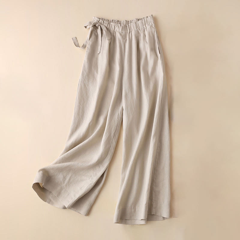 Buddha Stones Casual Plain Color Lace-up Cotton Linen Women's Wide Leg Pants - Beige - US12,UK/AU16,EU44 (3XL) - image 22