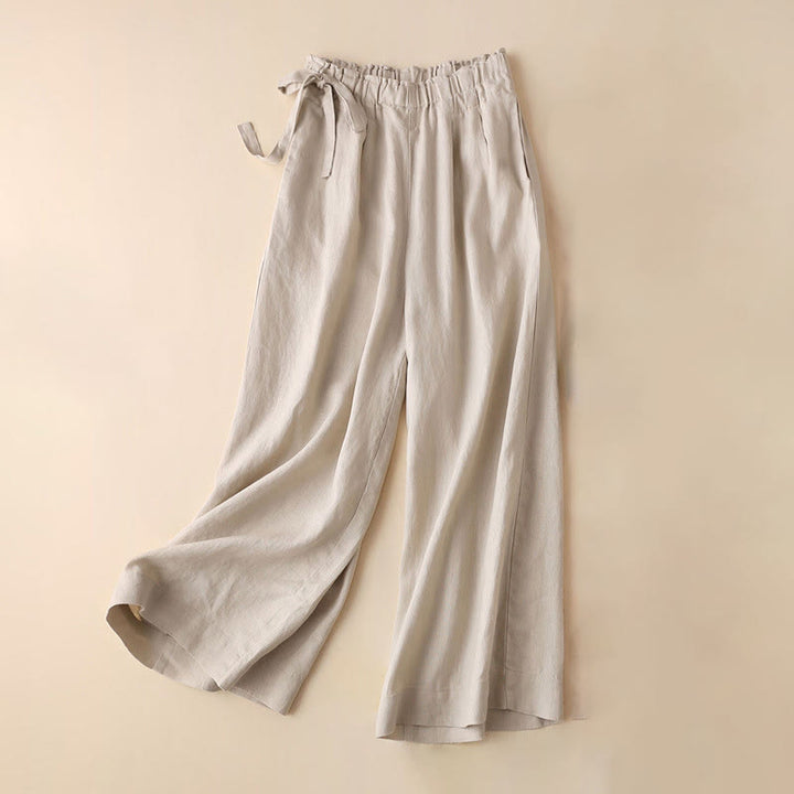 Buddha Stones Casual Plain Color Lace-up Cotton Linen Women's Wide Leg Pants - Beige - US12,UK/AU16,EU44 (3XL) - image 22