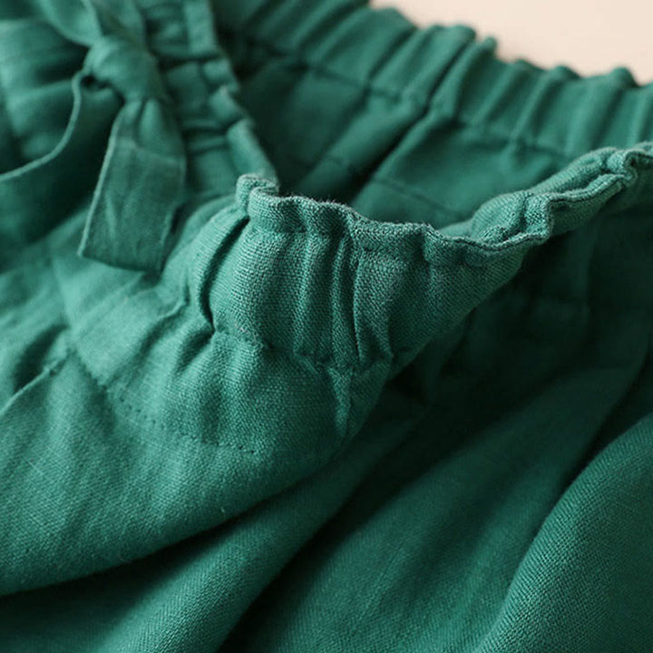 Buddha Stones Casual Plain Color Lace-up Cotton Linen Women's Wide Leg Pants - image 11