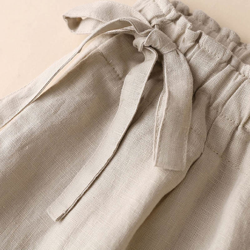 Buddha Stones Casual Plain Color Lace-up Cotton Linen Women's Wide Leg Pants - image 23