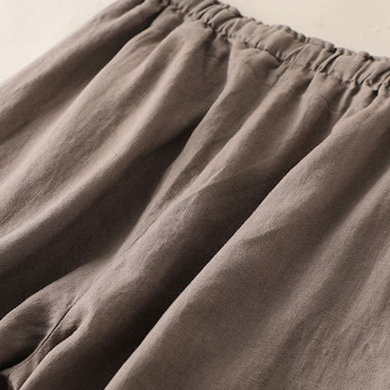 Buddha Stones Casual Plain Color Lace-up Cotton Linen Women's Wide Leg Pants - image 1