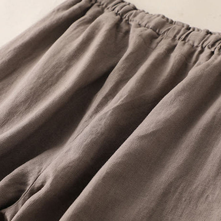 Buddha Stones Casual Plain Color Lace-up Cotton Linen Women's Wide Leg Pants - image 1