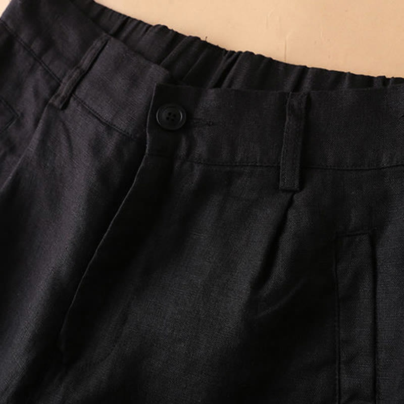 Buddha Stones Plain Color Button Zipper Cotton Women's Shorts With Pockets - image 25