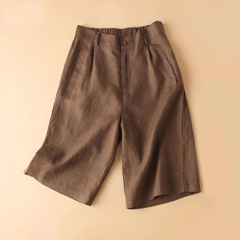 Buddha Stones Plain Color Button Zipper Cotton Women's Shorts With Pockets - Sienna - US12,UK/AU16,EU44 (3XL) - image 0