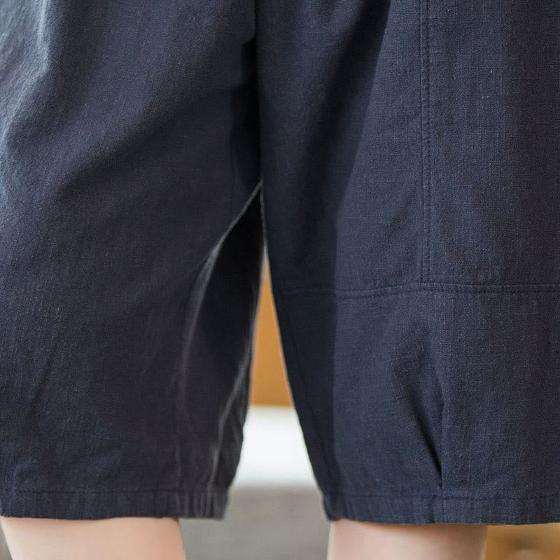 Buddha Stones Casual Plain Color Cotton Ramie Women's Shorts With Pockets