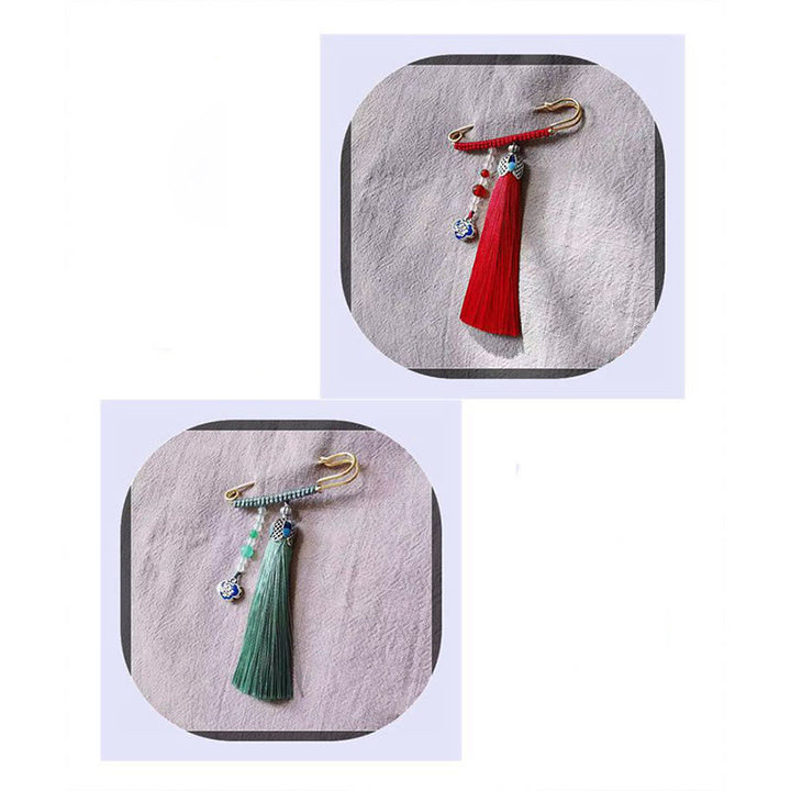 Buddha Stones Vintage Chalcedony Beads Tassels Positive Brooch