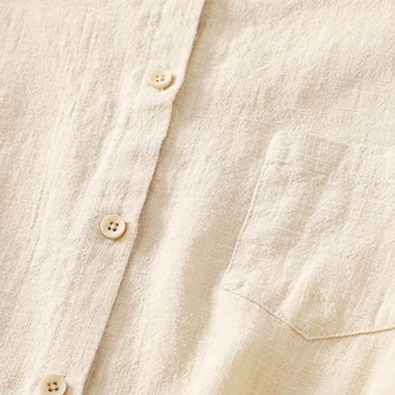 Buddha Stones Casual Women's Loose Standing Collar Long Sleeve Design Plain Cotton Linen Shirt - image 8