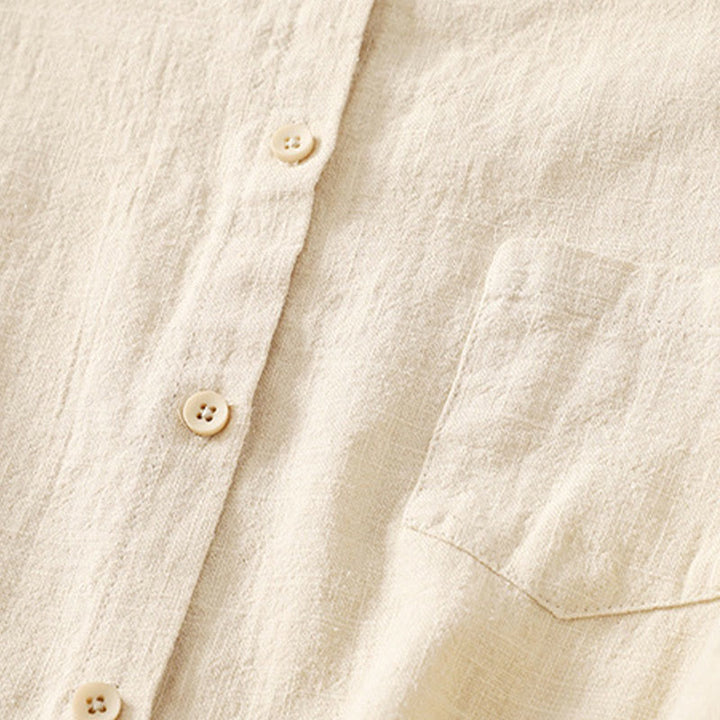 Buddha Stones Casual Women's Loose Standing Collar Long Sleeve Design Plain Cotton Linen Shirt - image 8