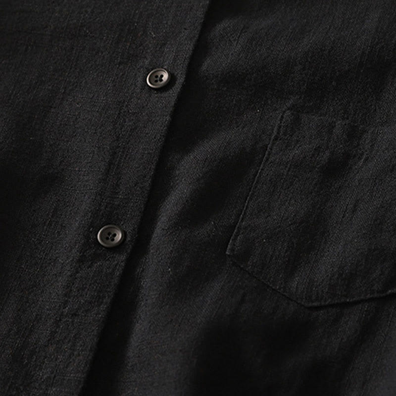 Buddha Stones Casual Women's Loose Standing Collar Long Sleeve Design Plain Cotton Linen Shirt - image 15