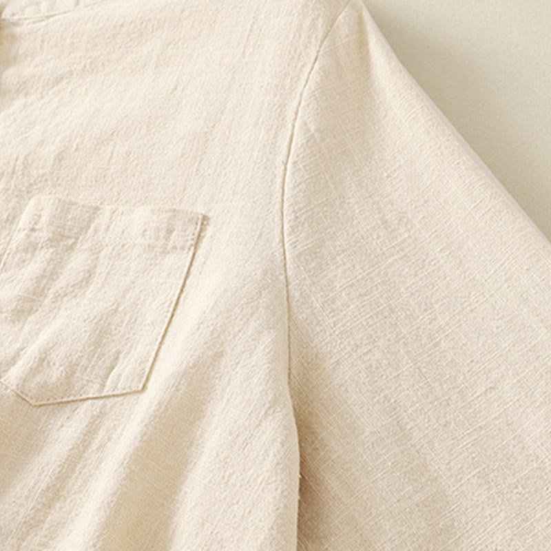 Buddha Stones Casual Women's Loose Standing Collar Long Sleeve Design Plain Cotton Linen Shirt - image 10