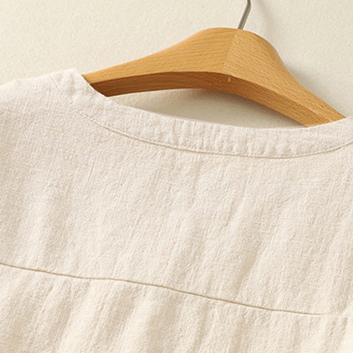 Buddha Stones Casual Women's Loose Standing Collar Long Sleeve Design Plain Cotton Linen Shirt - image 7