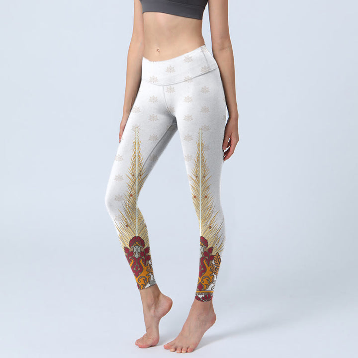 Buddha Stones White Abstract Lotus Flower Print Gym Leggings Women's Yoga Pants - WhiteSmoke - US18,UK/AU22,EU50 (4XL) - image 1