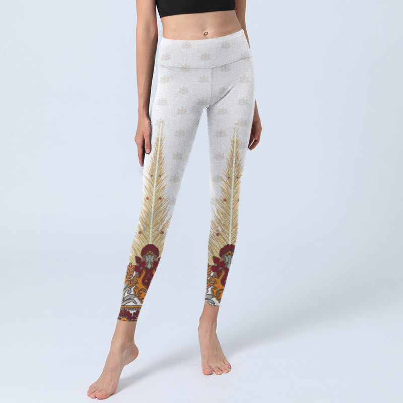 Buddha Stones White Abstract Lotus Flower Print Gym Leggings Women's Yoga Pants - image 6