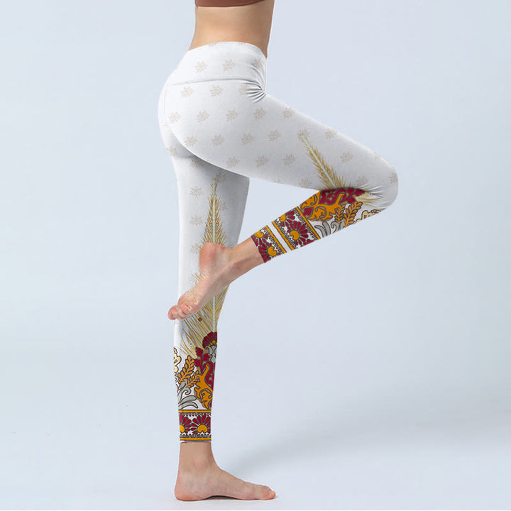 Buddha Stones White Abstract Lotus Flower Print Gym Leggings Women's Yoga Pants - image 4