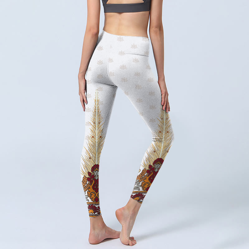 Buddha Stones White Abstract Lotus Flower Print Gym Leggings Women's Yoga Pants - image 5