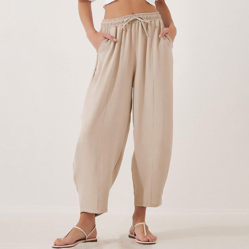 Buddha Stones Casual Plain Loose Drawstring Women's Polyester 7/8 Length Pants  With Pockets - PapayaWhip - US16,UK/AU20,EU48 (3XL) - image 0