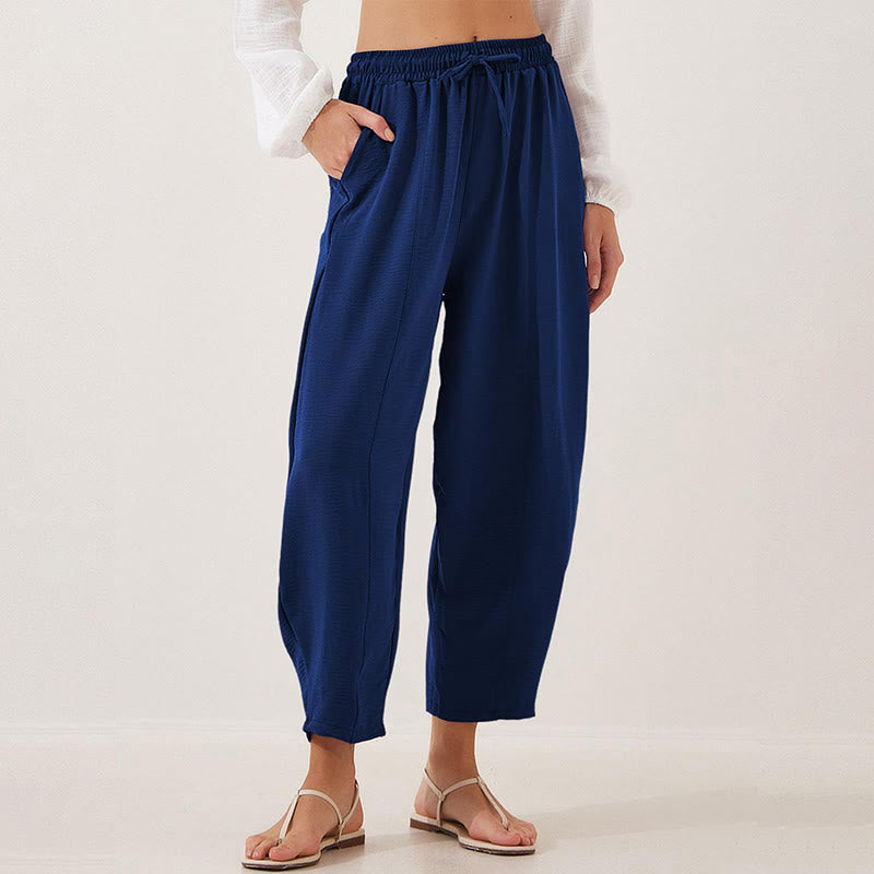 Buddha Stones Casual Plain Loose Drawstring Women's Polyester 7/8 Length Pants  With Pockets - MidnightBlue - US16,UK/AU20,EU48 (3XL) - image 30
