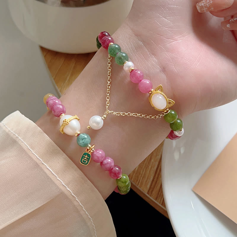 Buddha Stones Colorful Tourmaline Lucky Cat Positive Bracelet - image 16