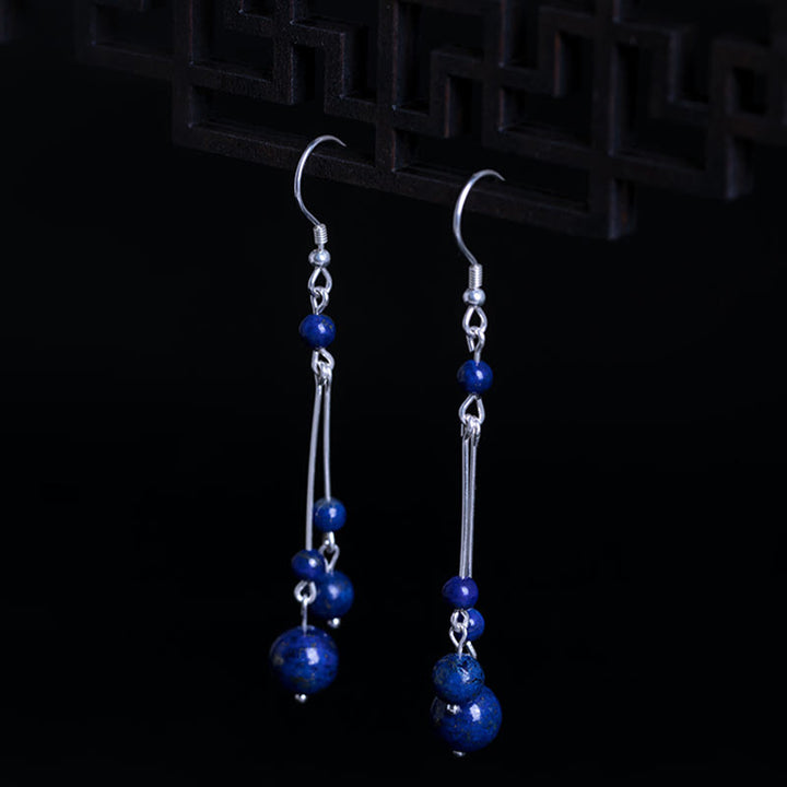 Buddha Stones 925 Sterling Silver Lazurite Beads Serenity Drop Earrings - image 3