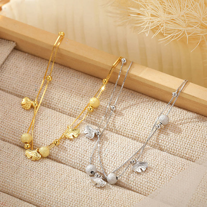 Buddha Stones 925 Sterling Silver Ginkgo Leaf Double Layer Protection Anklet - image 1