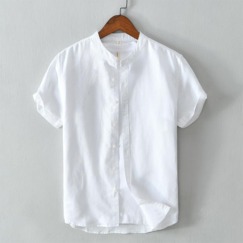 Buddha Stones Simple Style Short Sleeve Button Cotton Linen Men's Shirt - White - US/UK/AU44,EU54 (4XL) - image 7