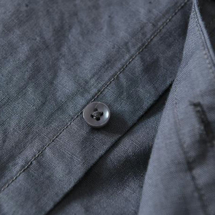 Buddha Stones Simple Style Short Sleeve Button Cotton Linen Men's Shirt - image 18