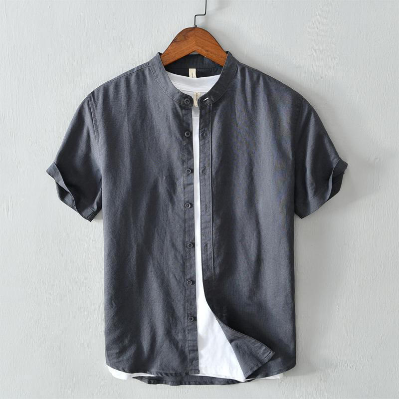 Buddha Stones Simple Style Short Sleeve Button Cotton Linen Men's Shirt - DarkSlateGray - US/UK/AU44,EU54 (4XL) - image 17