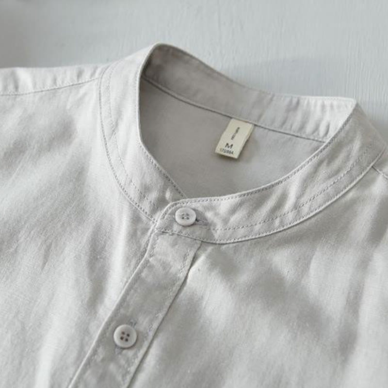 Buddha Stones Simple Style Short Sleeve Button Cotton Linen Men's Shirt - image 14