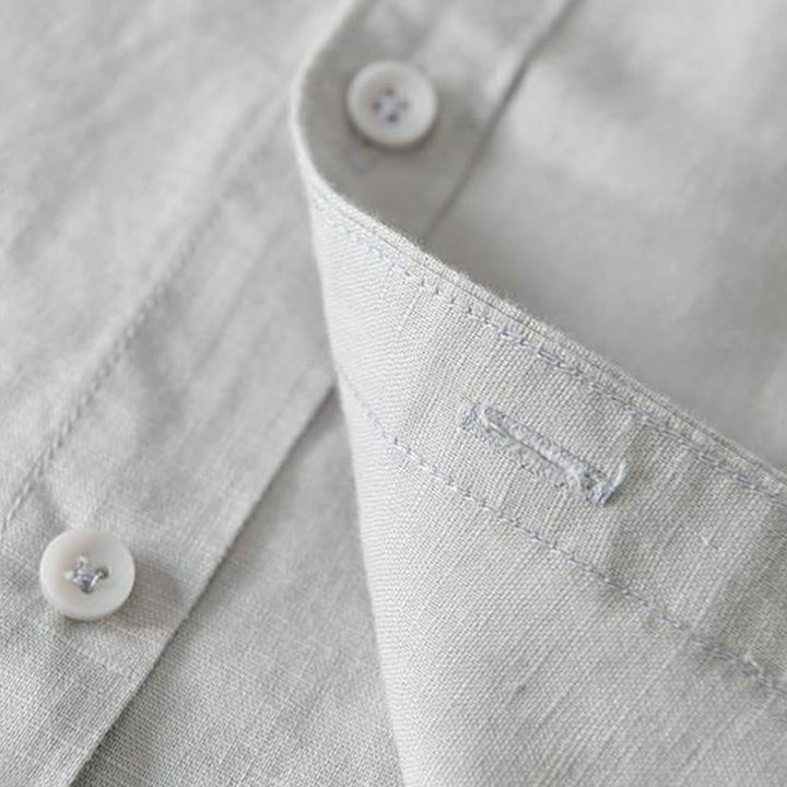 Buddha Stones Simple Style Short Sleeve Button Cotton Linen Men's Shirt - image 15